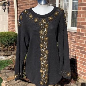Vintage Victoria harbour black and gold festive Christmas sweater M